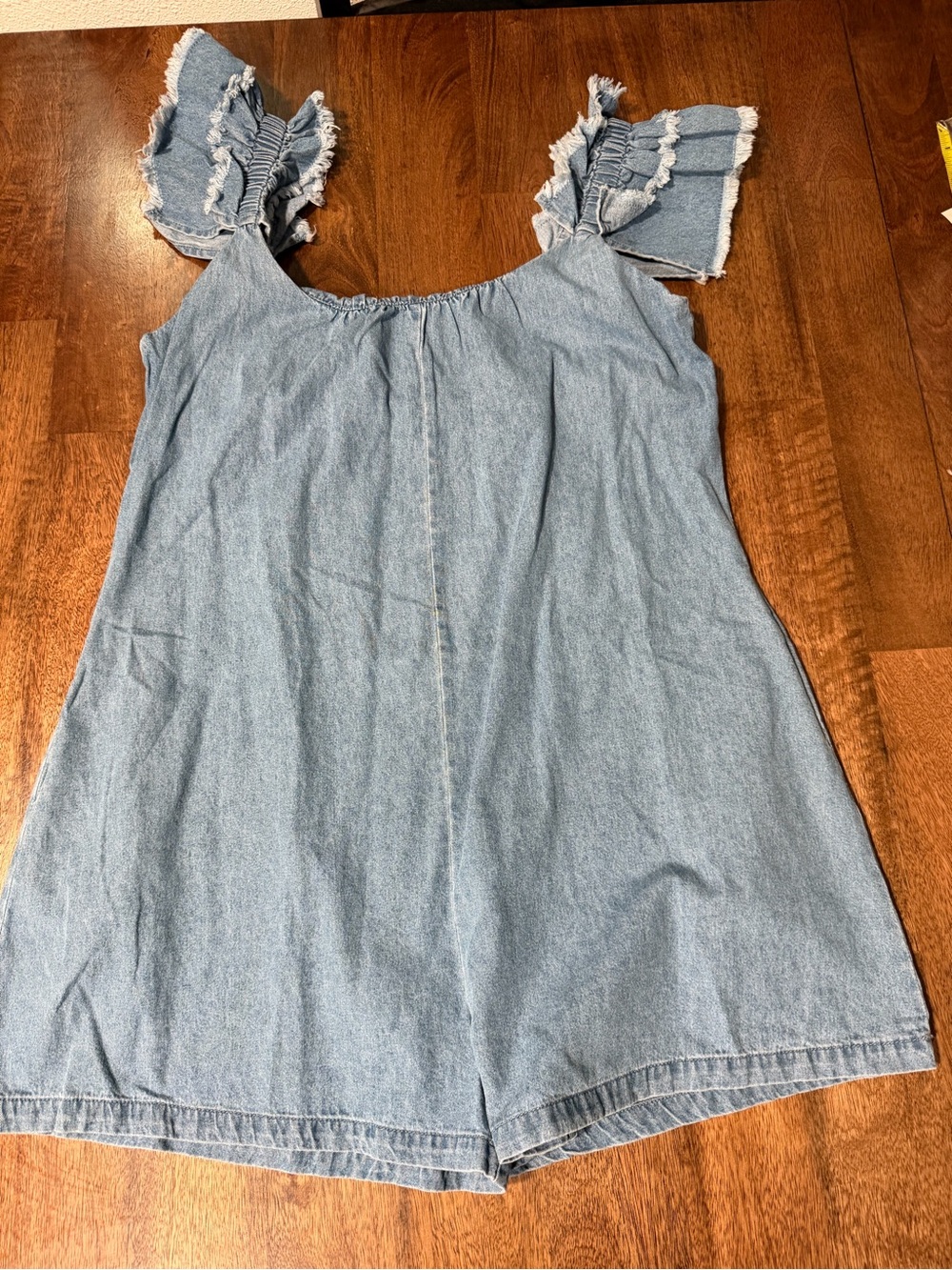 Blue Light Denim Ruffle-Strap Romper